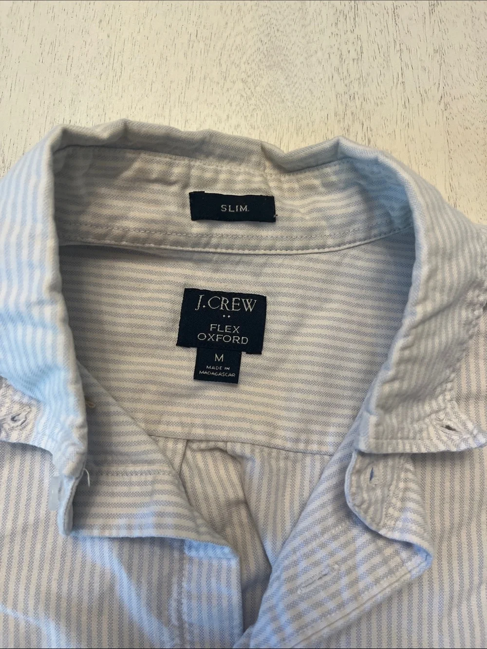J. Crew Men’s Slim Flex Oxford Light Blue and White Striped Button-Down Shirt